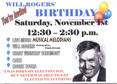 Will Rogers' Birthday flyer